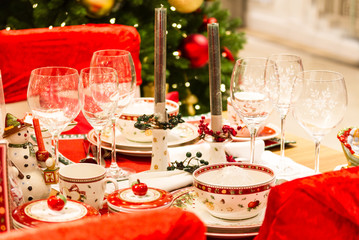 Christmas Table Setting with Holiday Decorations