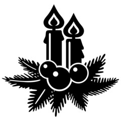 Adventsgesteck mit zwei Kerzen, schwarz, Vektor, freigestellt