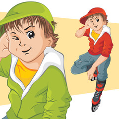 Cheerful teenager on roller skates.