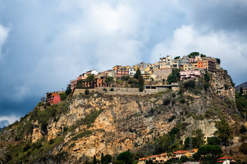 Fototapeta na wymiar Rain Clouds and Monte Tauro in Taormina