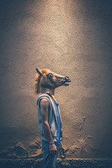 horse mask young hipster gay man