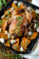 Baked chicken with pumpkin and herbs