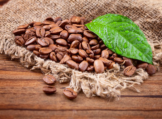 coffee beans on wood texture