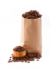 Paper bag with coffee beans isolated.