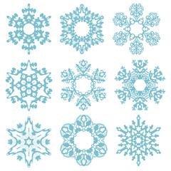 Set blue snowflakes isolated on a white background