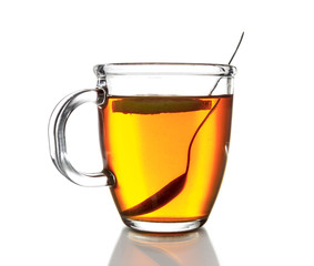 Glass mug with  tea, isolated on white background
