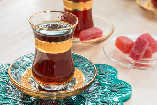 Traditional Turkish tea in glasses