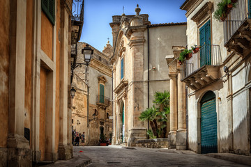 Scenic street in Ragusa, Sicily, Italy - obrazy, fototapety, plakaty