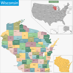 Wisconsin map - obrazy, fototapety, plakaty