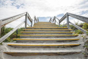 Fototapeta premium Steps over, protecting the dunes at Crane beach, MA USA