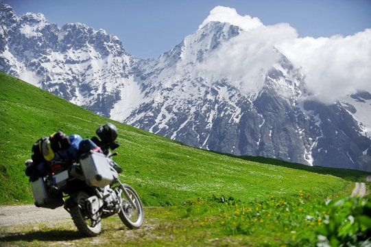 Adventure Motorcycle On The Zagar Pass