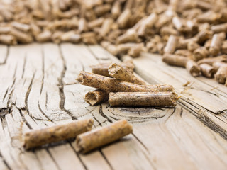 closeup of extruded  wood pellets