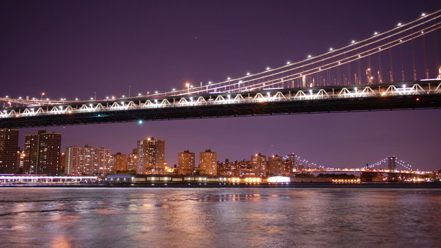 river night light brooklyn bridge panorama 4k time lapse nyc