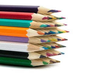 Colour pencils isolated on white background close up