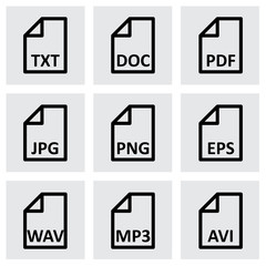Vector black file type icon set