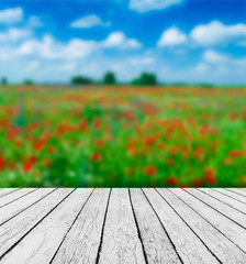 Fresh spring green grass with green bokeh and sunlight and wood