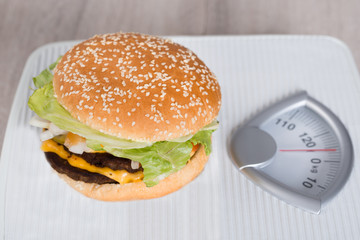 Hamburger On Weighing Scale
