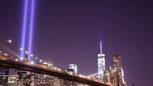 towers of light and freedom tower night light 4k time lapse
