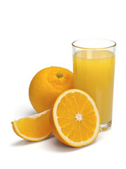 Glass of orange juice with fruit
