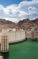 Hoover Dam and Penstock Towers in Lake Mead of the Colorado Rive