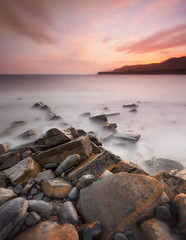 Rocky Dorset Coastline at sunset