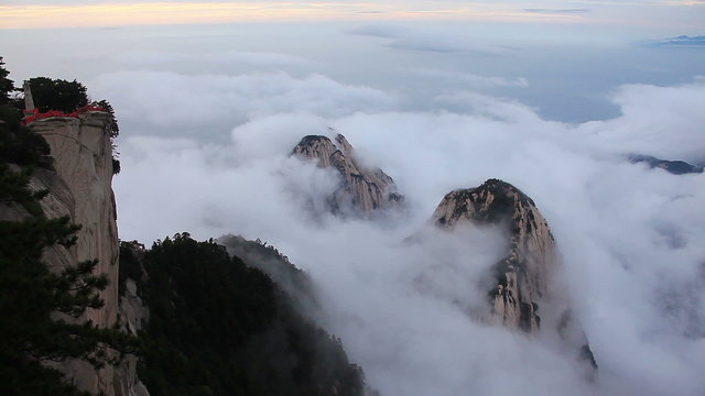 Panorama from the highest point of Huashan mountains in China.