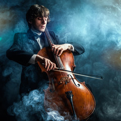 cellist in smoke