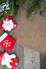Christmas fir tree and decor on wooden table