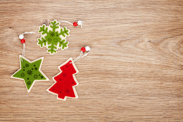 Christmas decor on wooden background