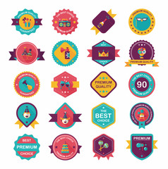 Birthday badge banner design flat background set, eps10