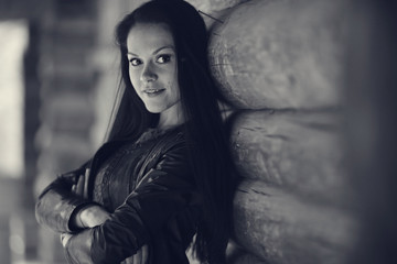 monochrome black and white portrait of a girl