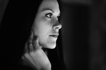 monochrome black and white portrait of a girl
