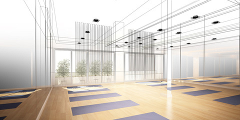 abstract sketch design of interior yoga room