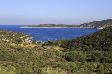 View from the mountains of the bay of Aegean Sea.