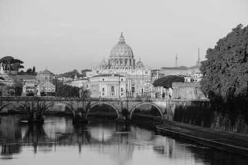 Fototapeta na wymiar view of panorama Vatican City from Ponte Umberto I in Rome, Ital