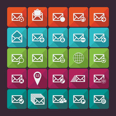 25 flat vector mail icons. Social networking and communication.