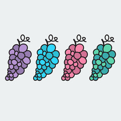 Hand-drawn grape - illustration on the theme of the summer and autumn - farm, fruit, natural. Pink, green, blue and violet sweet and tasty grapes.