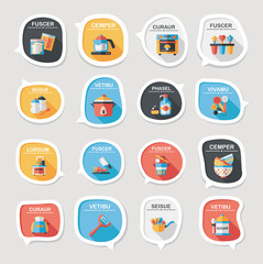 Kitchenware bubble speech flat banner design background set, eps