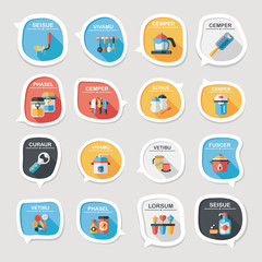Kitchenware bubble speech flat banner design background set, eps