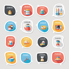 Kitchenware bubble speech flat banner design background set, eps