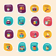 Kitchenware bubble speech flat banner design background set, eps