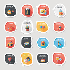 Birthday bubble speech banner design flat background set, eps10
