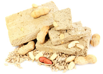 Sunflower halva with peanuts isolated on  white background