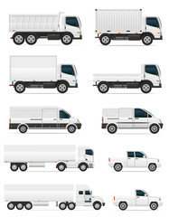 set of icons cars and truck for transportation cargo vector illu