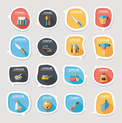 Kitchenware bubble speech flat banner design background set, eps