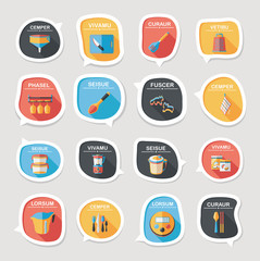 Kitchenware bubble speech flat banner design background set, eps