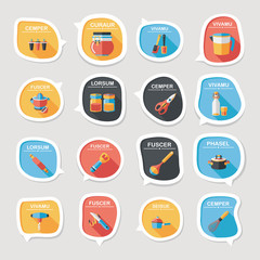 Kitchenware bubble speech flat banner design background set, eps