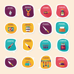 Kitchenware bubble speech flat banner design background set, eps