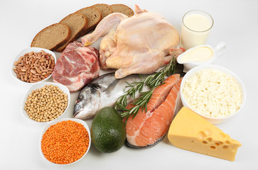 Food high in protein isolated on white