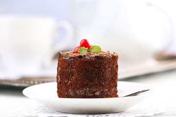 Yummy chocolate cupcake close up